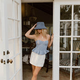 Serene Checkered Strapless Top - Blue White