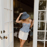 Serene Checkered Strapless Top - Blue White