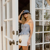 Serene Checkered Strapless Top - Blue White