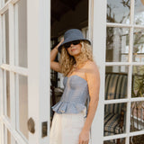 Serene Checkered Strapless Top - Blue White