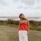 Alina Flare Strapless Top - Red