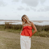 Alina Flare Strapless Top - Red
