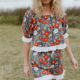 Opal Ruffle Trim Set - Navy/Red