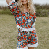 Opal Ruffle Trim Set - Navy/Red