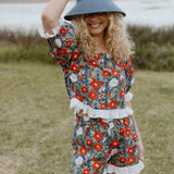 Opal Ruffle Trim Set - Navy/Red