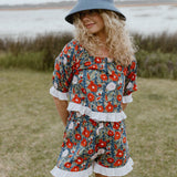 Opal Ruffle Trim Set - Navy/Red