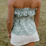 Madeline Strapless Top - White/Blue/Green