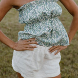 Madeline Strapless Top - White/Blue/Green