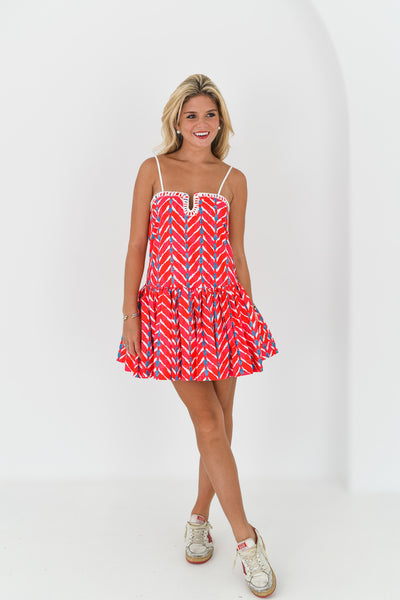 Nicole Sweetheart Dress - Red/Blue