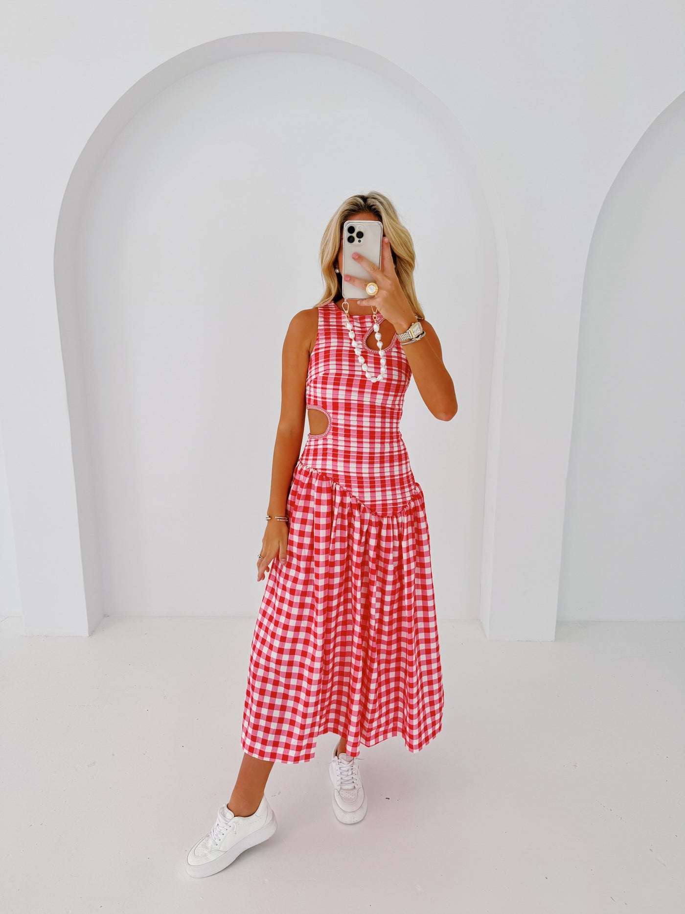 Riley Drop waist Maxi - Red Gingham