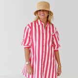 Katie Big Stripe Shirt Dress - Pink/White