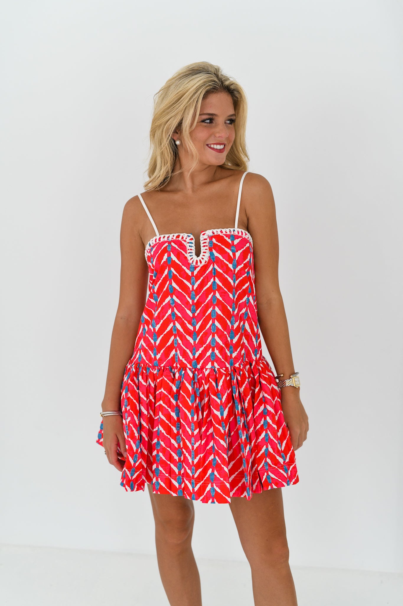 Nicole Sweetheart Dress - Red/Blue