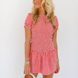 Sylvia Smocked Mini Dress - Red Plaid