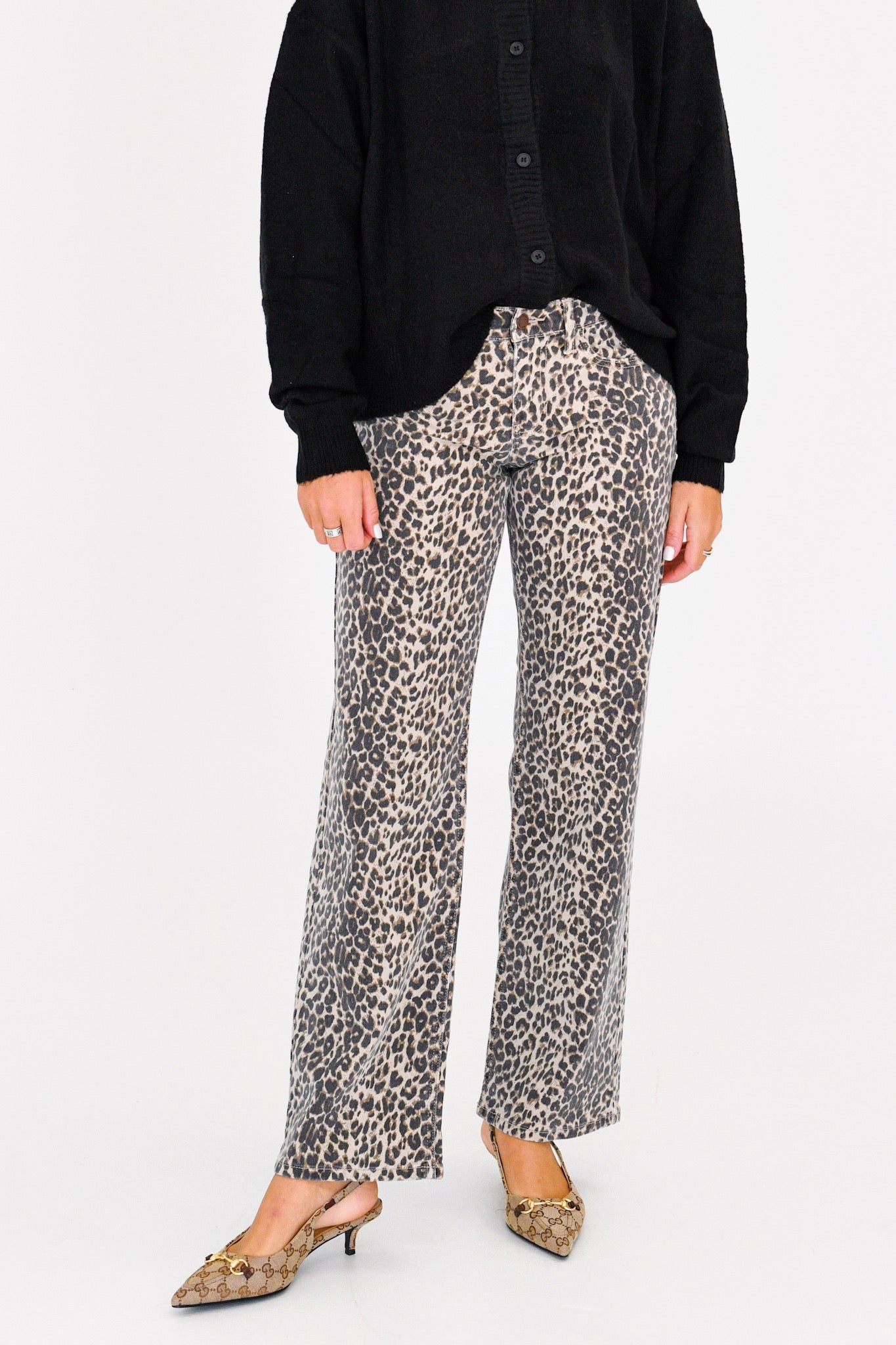 Melissa Low Rise Straight Jeans-Leopard