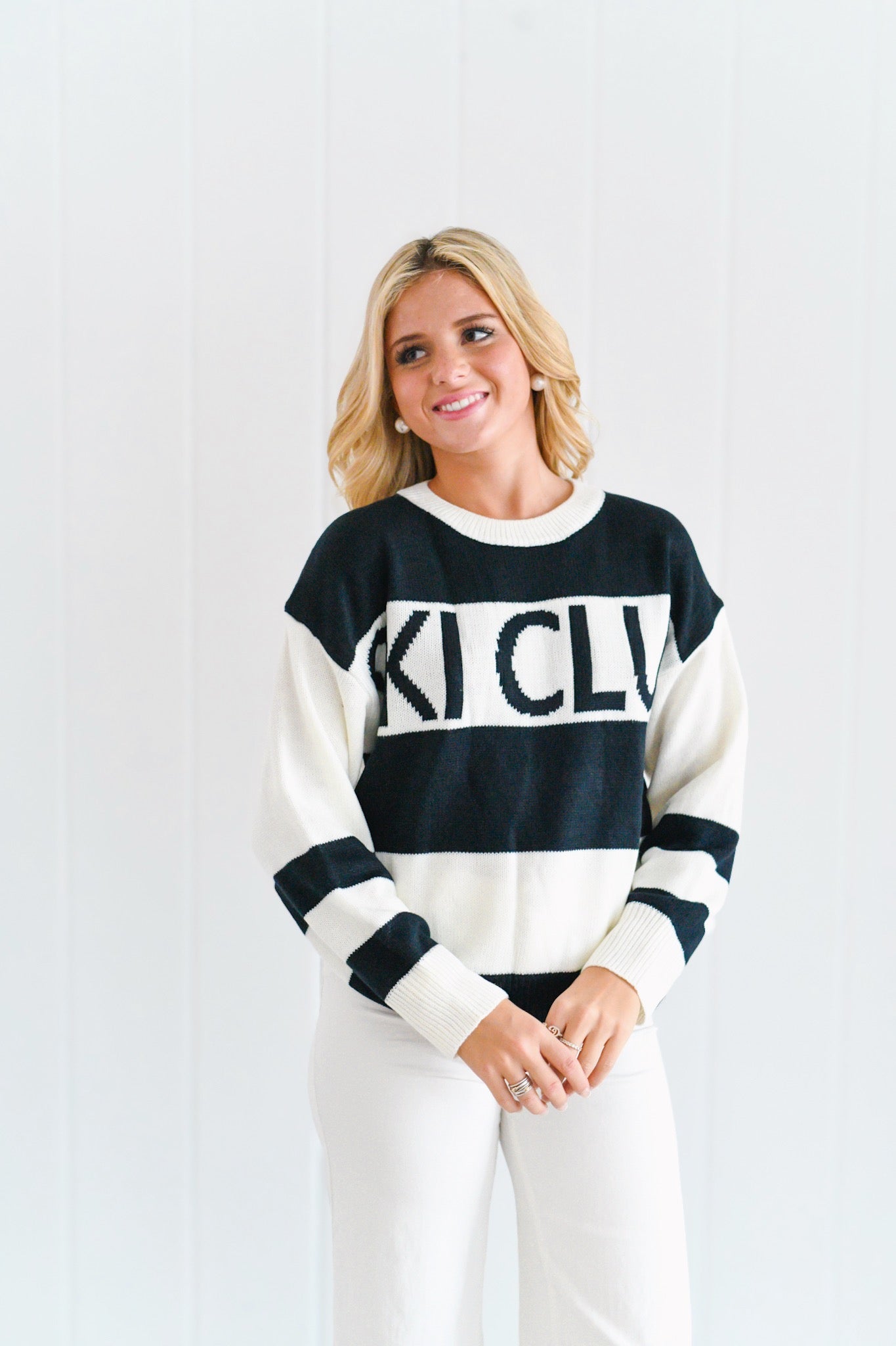 Ski Club Sweater - White-Black