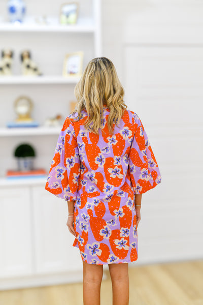 Jody Balloon Sleeve Dress - Orange Mix
