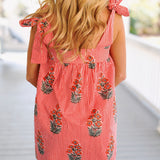 Amy Striped Mini Tie Dress - Red PinStripe Floral
