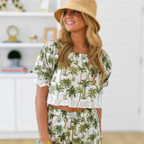 Annie Palm Ruffle Trim Set - white/green