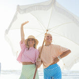 Fancy Buttoned Striped Short Sleeve Top