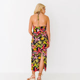 Victoria Halter Neck Maxi Dress - Black Multi Tropical