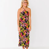 Victoria Halter Neck Maxi Dress - Black Multi Tropical