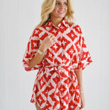 Josie Romper - Red/Cream