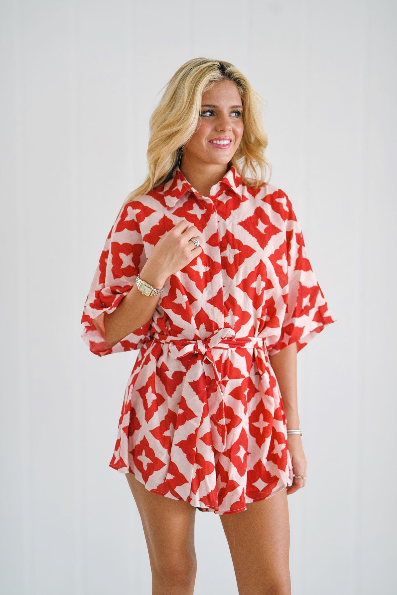 Josie Romper - Red/Cream