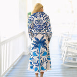 Ali Printed Palm Midi Skirt-Blue