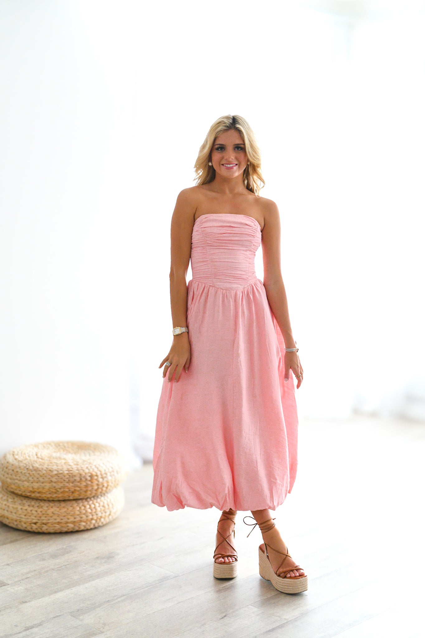 Jessi Bubble Maxi Dress - Blush