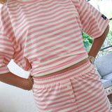 Fancy Striped Button Shorts - Hibiscus/Cream