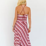 Harlee Halter Striped Maxi Dress - Magenta Stripe