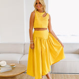Ashley Cut Out Top and Midi Skirt Set-Yellow