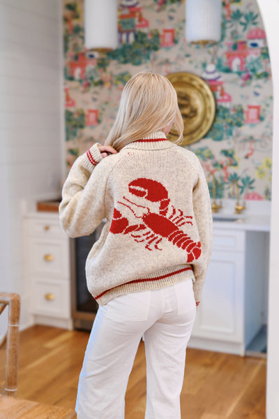 Lindsay Sweater Jacket - Oatmeal/Red