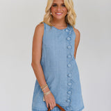 Catey Scalloped Detail Mini Dress - Lt Denim
