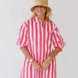Katie Big Stripe Shirt Dress - Pink/White