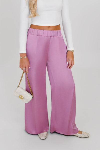 Kira Wide Leg Satin Pants - Mellow Mauve