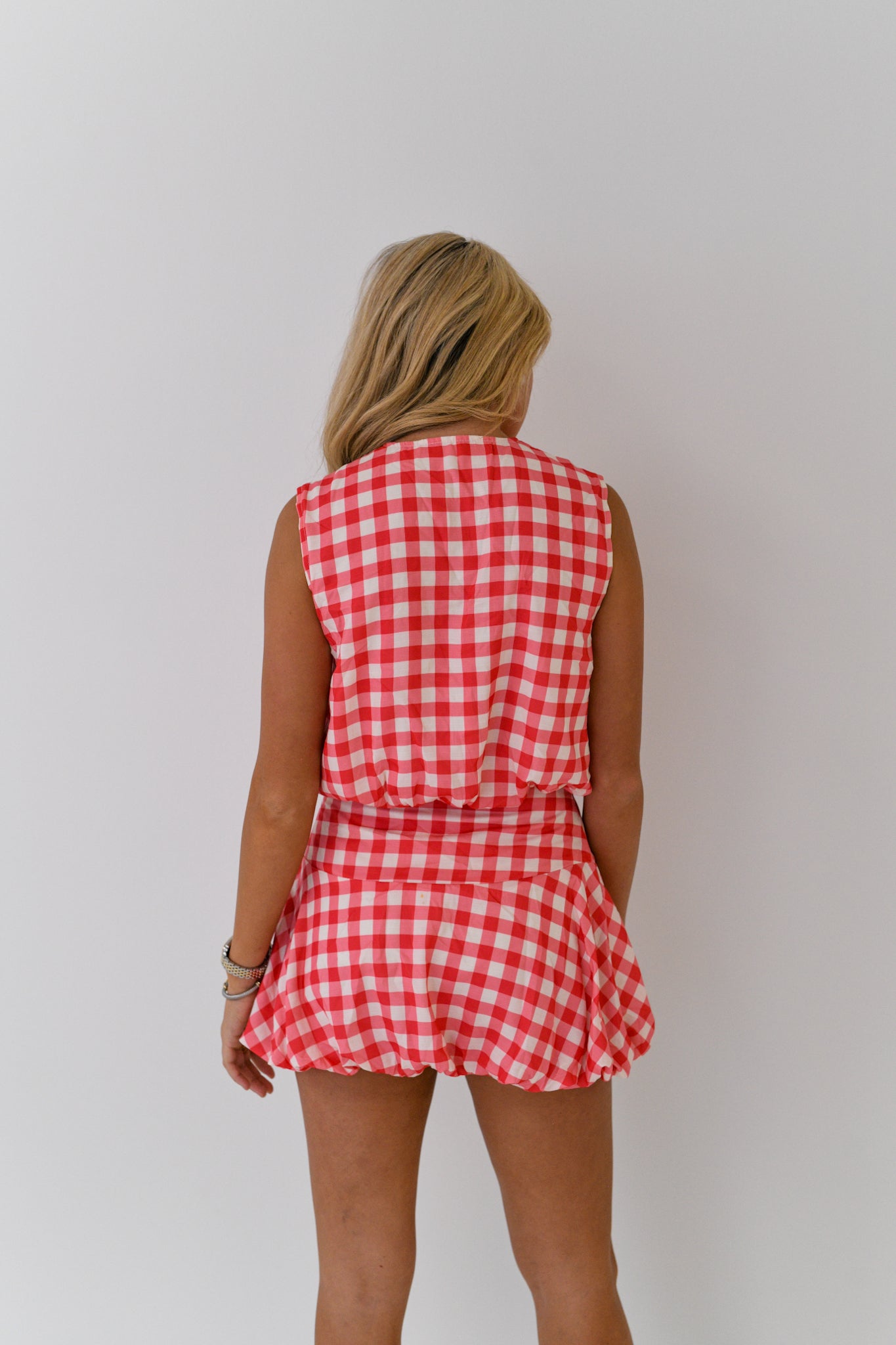 Presley Bubble Gingham Set - Red/White