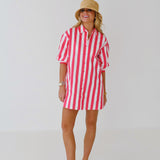 Katie Big Stripe Shirt Dress - Pink/White
