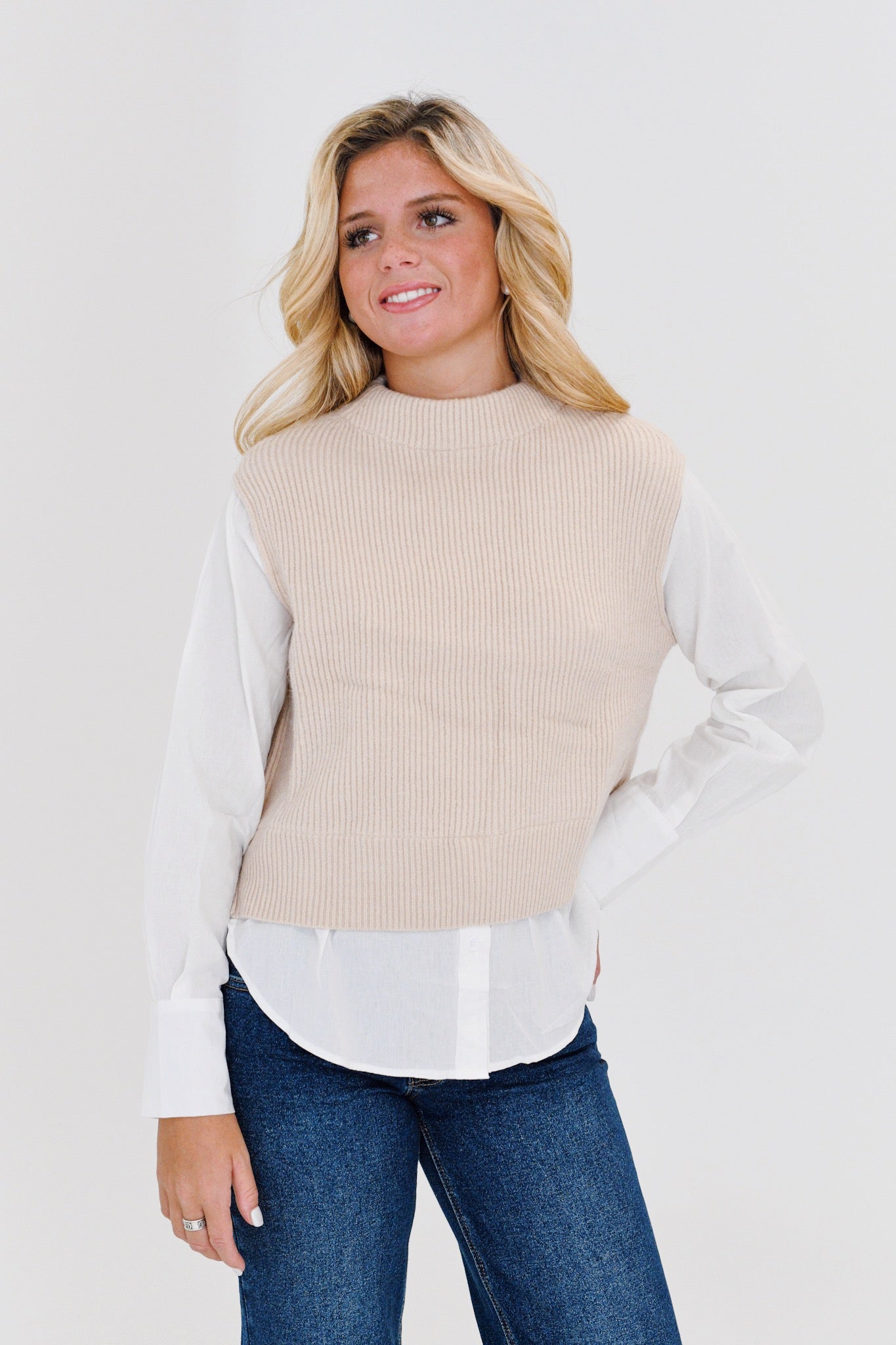 Alyson Sweater Shirt Combo - Beige