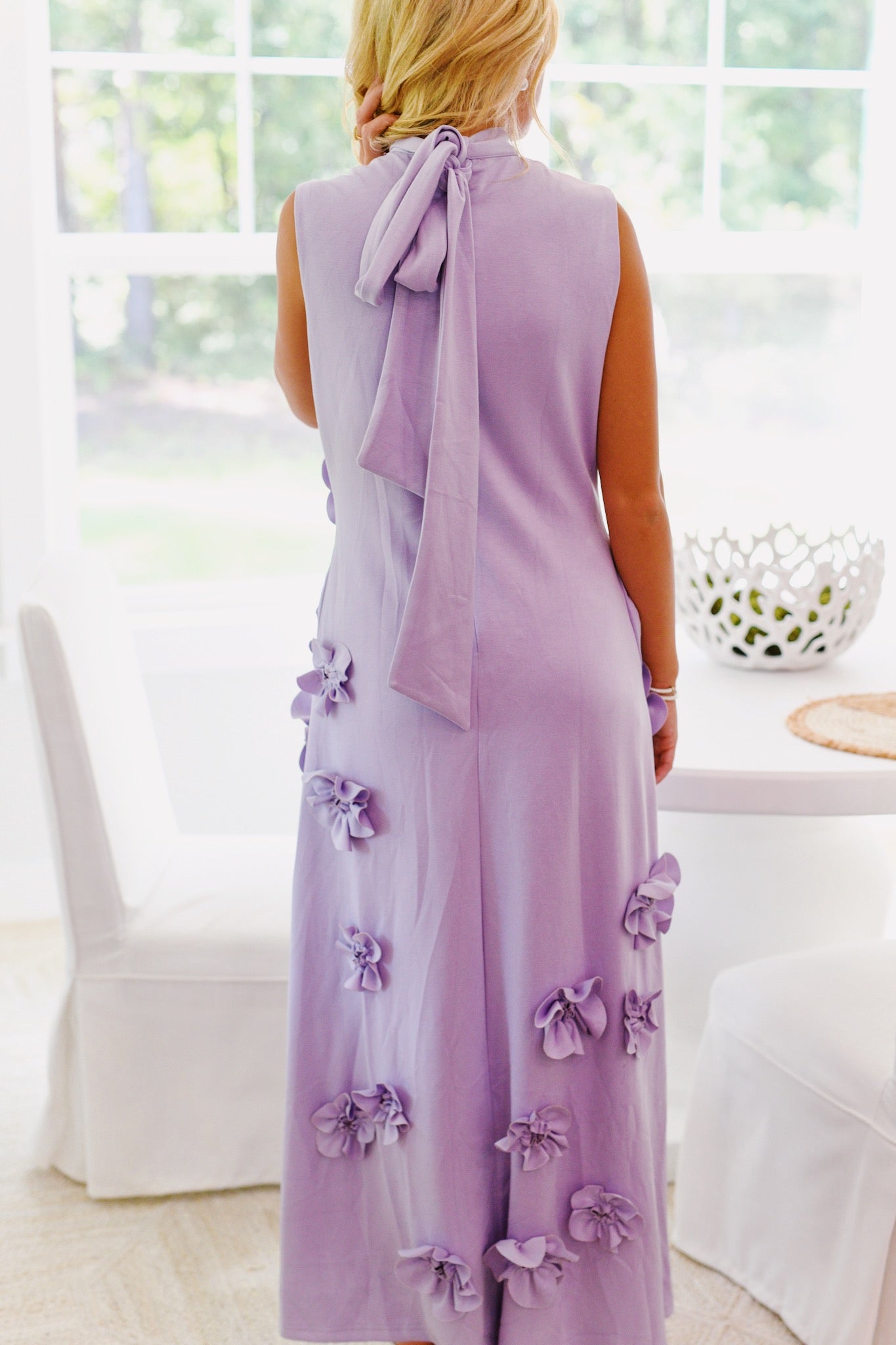 Fanci Floral Applique High Neck Maxi-Lavender