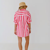 Katie Big Stripe Shirt Dress - Pink/White