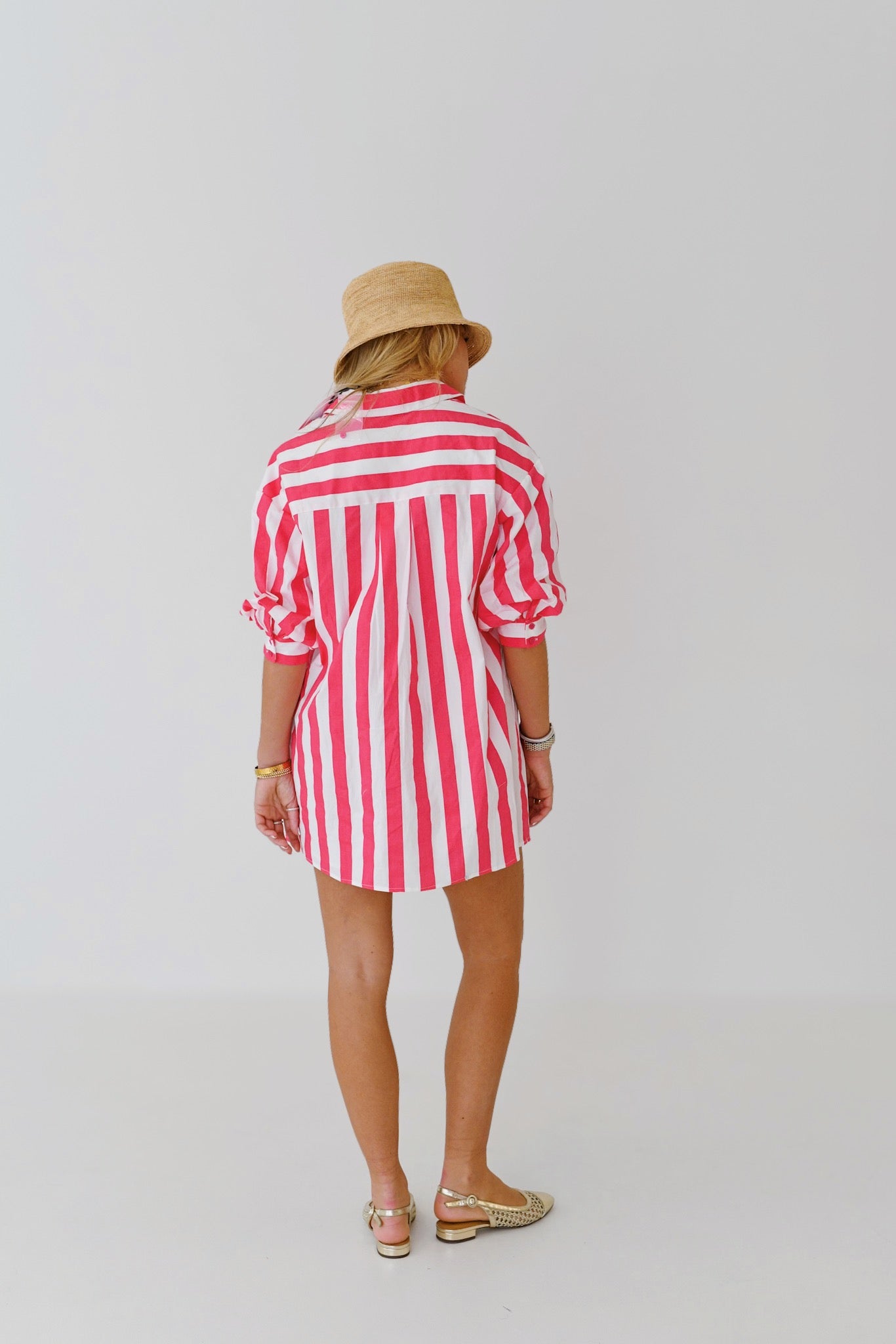 Katie Big Stripe Shirt Dress - Pink/White