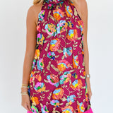Daphne Floral Sequin Halter Dress - Multi