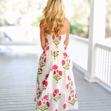 Kaylee Smocked Maxi Dress - White/Pink Floral