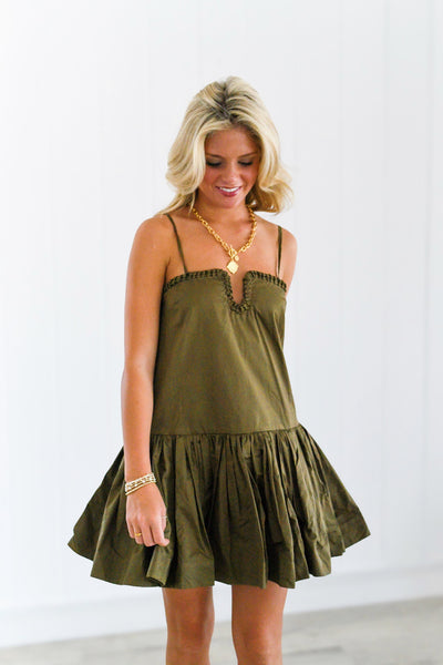 Emma Sweetheart Mini Dress - Olive Green