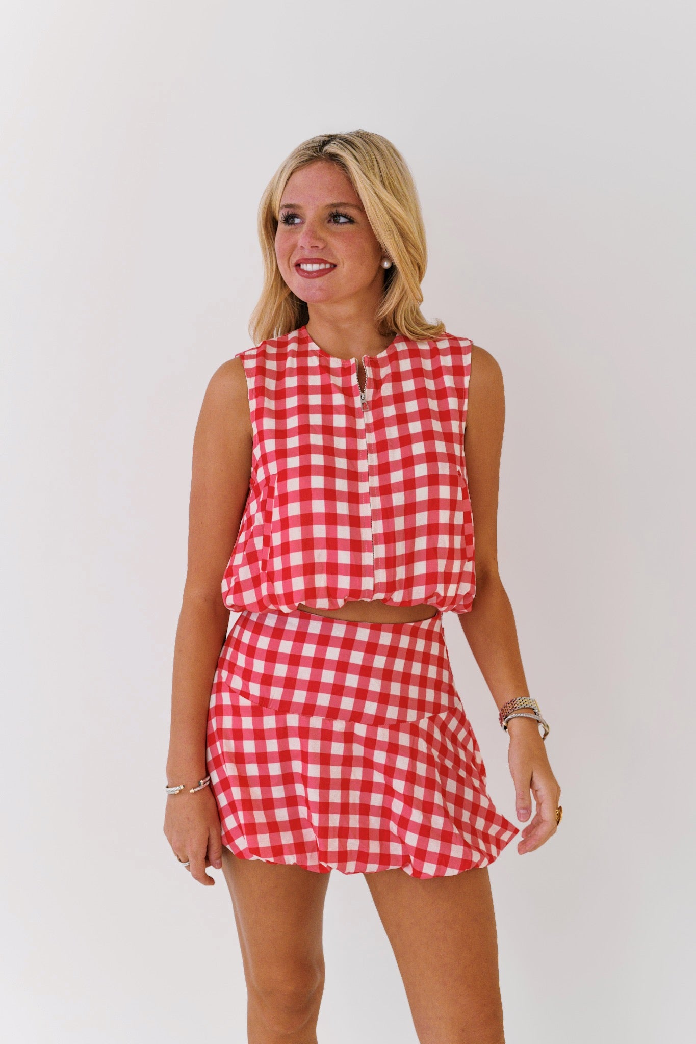 Presley Bubble Gingham Set - Red/White