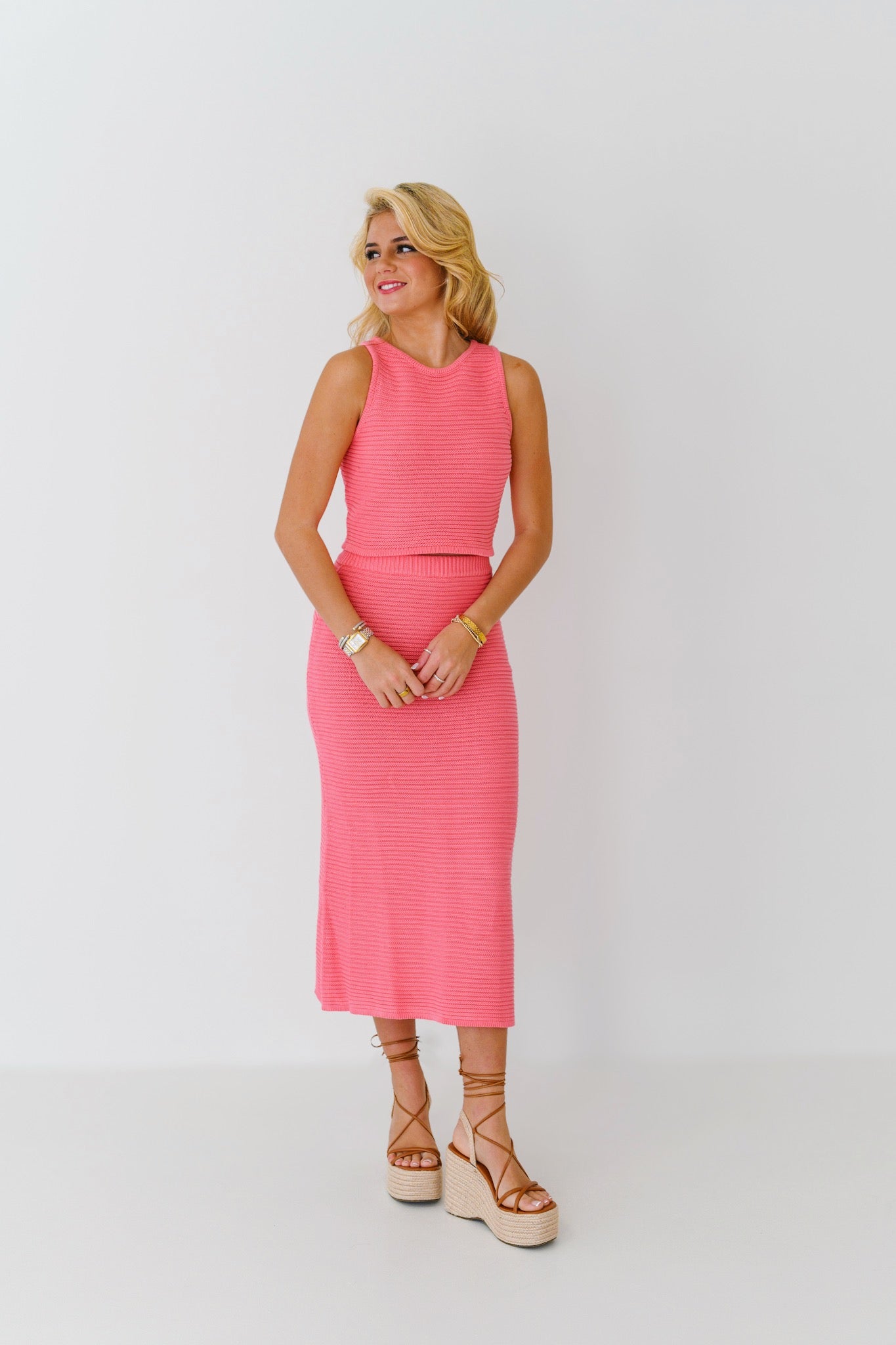 Laura Ribbed Sweater Midi Skirt-Pink