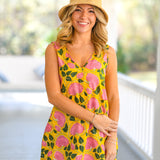 Yilly V Neck Mini Dress - Yellow/Pink