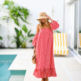 Rylie Strapless Bubble Sleeve Maxi Dress - Red Gingham