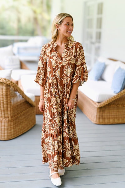 Lennon Tiered Ruffle Maxi Dress - Coffee